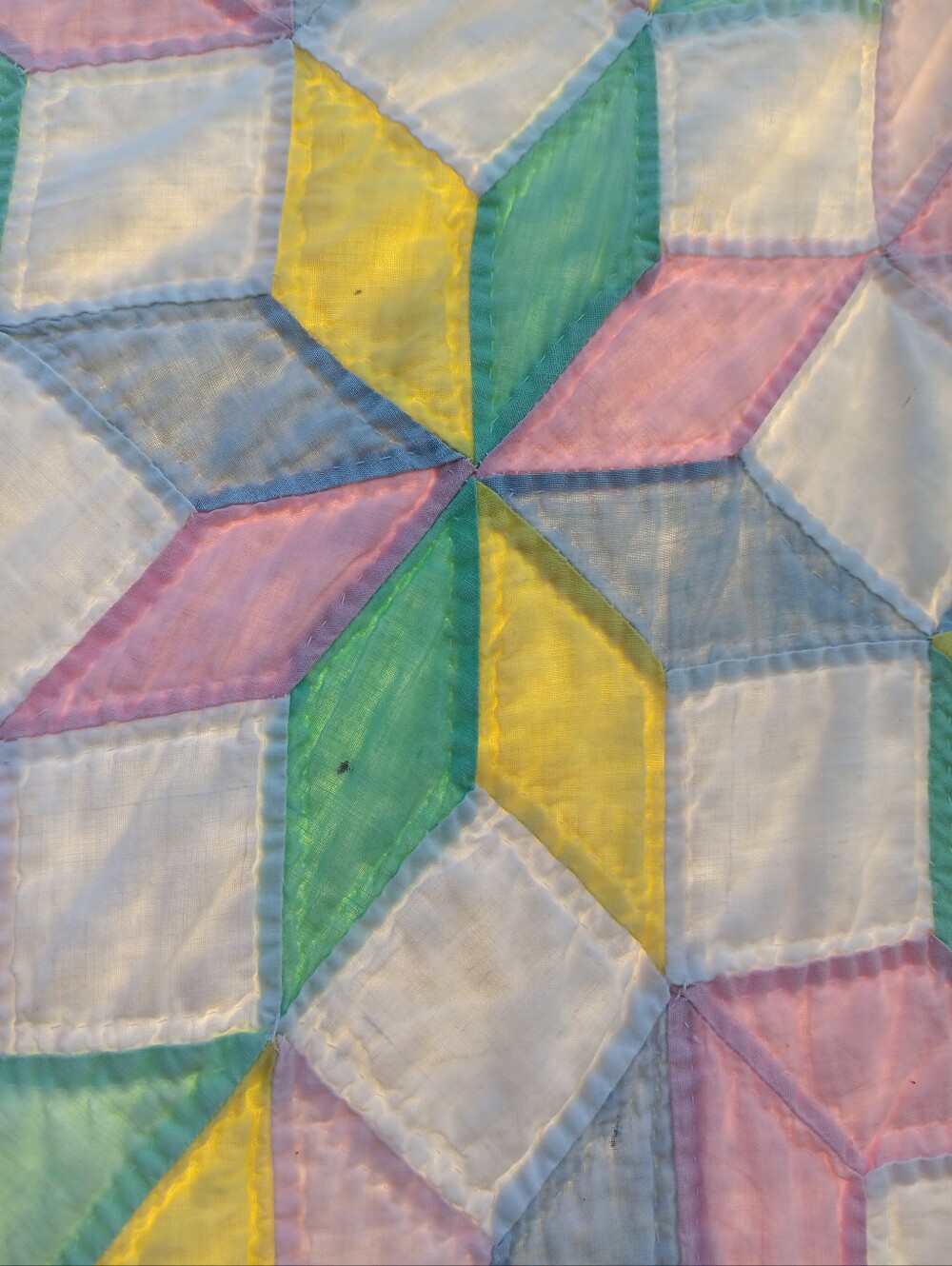 Antique Handstitched Pastel Patchwork Quilt - Picture 10 of 13